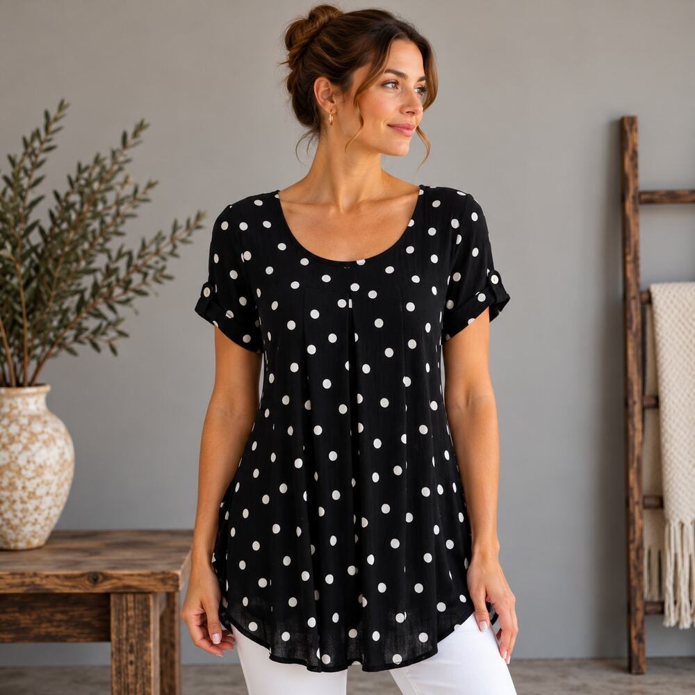 Holding Horses Oversized Lightweight Rayon Polka Dot Artist Smock Tunic Top xs